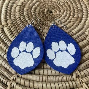 Bobcat Paw with Royal blue background teardrop Earrings
